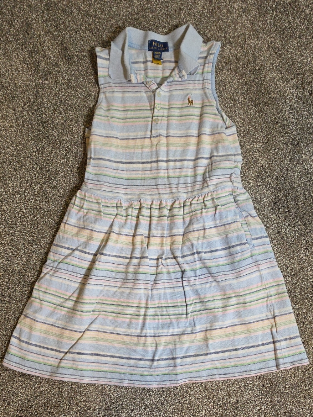 Ralph Lauren Girls' Pastel Stripe Polo Dress - Light Blue